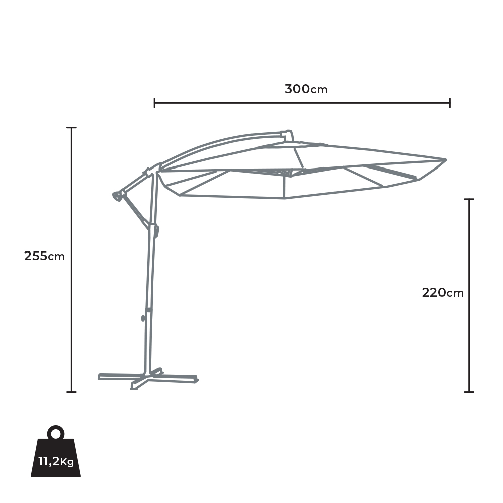 Sombrilla Parasol de jardín 3 metros mástil excentrico aluminio