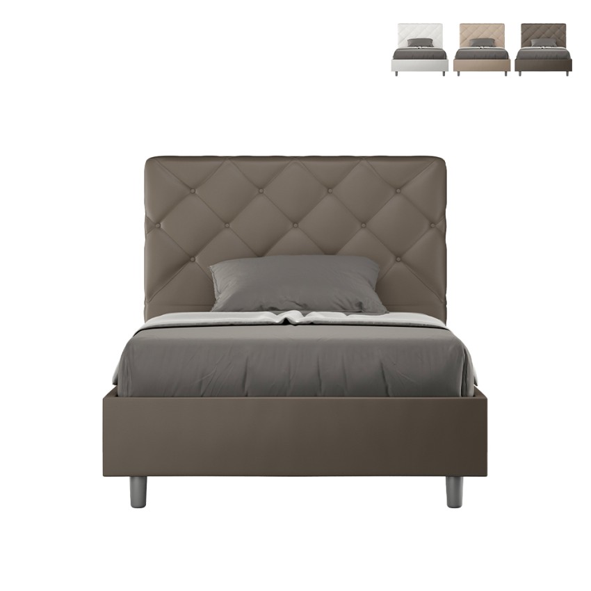 Cama doble francesa acolchada 140x200 con almacenamiento moderno Priya F Medidas