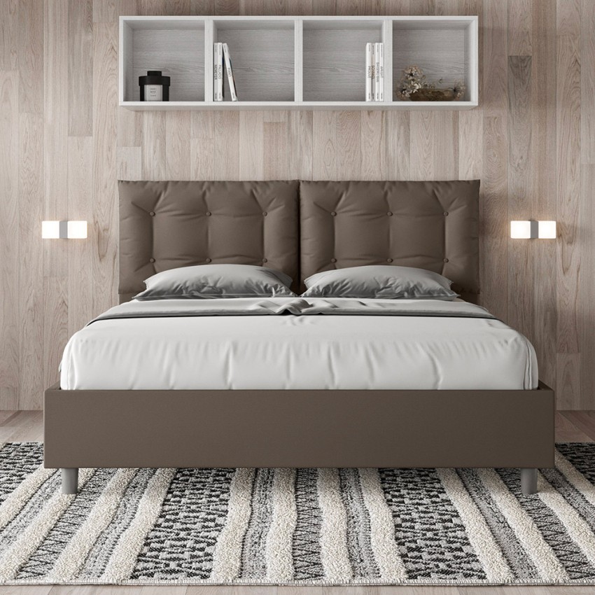 Cama doble Clorinda, Cama contenedor con funda extraíble con cabecero  tapizado y estructura de cama, con colchón de Cm 160x200 incluido