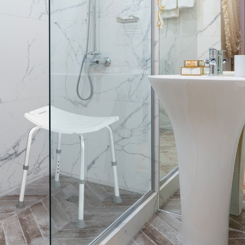 Taburete de ducha ergonómico antideslizante regulable en altura para baño