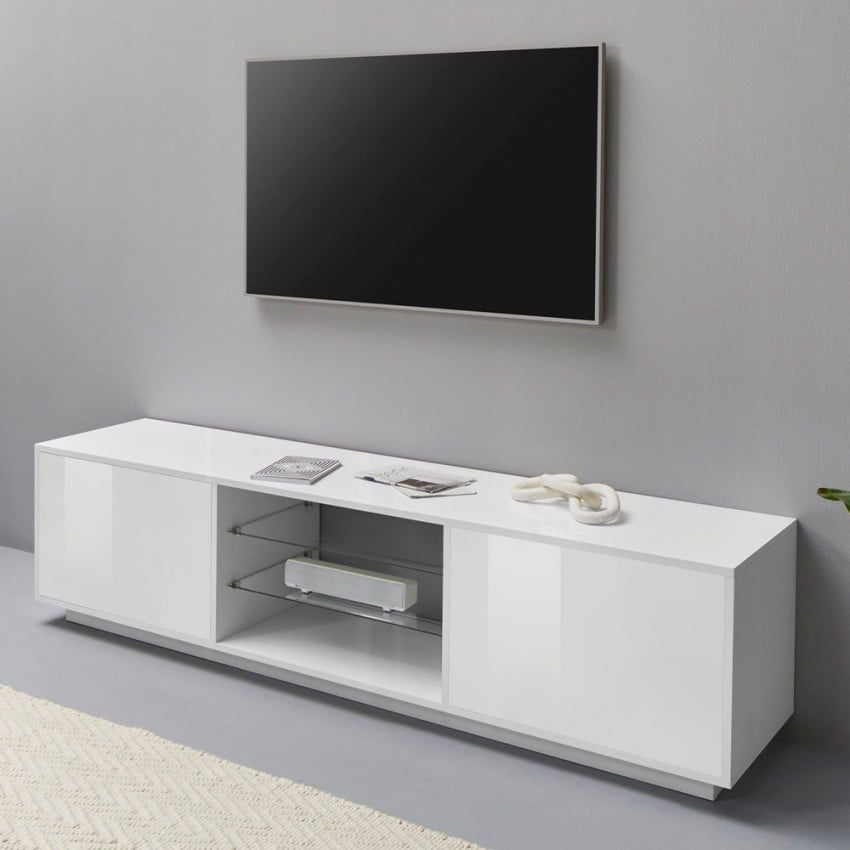 Mueble TV salón diseño moderno blanco 180cm Dover Promoción