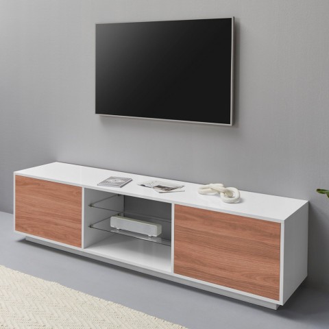 Mueble TV 180cm salón diseño madera blanca Dover Wood