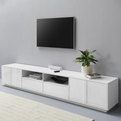 Mueble TV 260cm diseño moderno salón blanco Breid