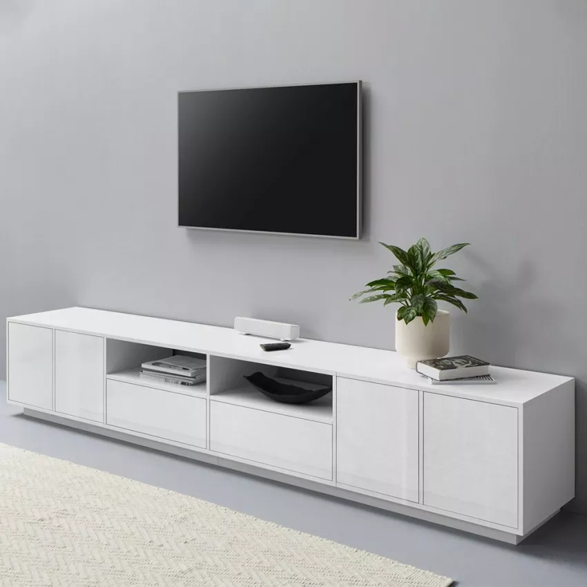 Mueble TV 260cm diseño moderno salón blanco Breid Promoción