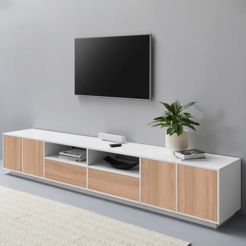 Mueble TV salón diseño moderno 260cm madera blanca Breid Wood Promoción