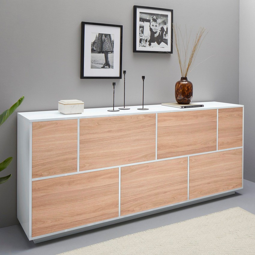 Aparador móvil salón 200cm cocina diseño blanco madera Lopar Wood Promoción