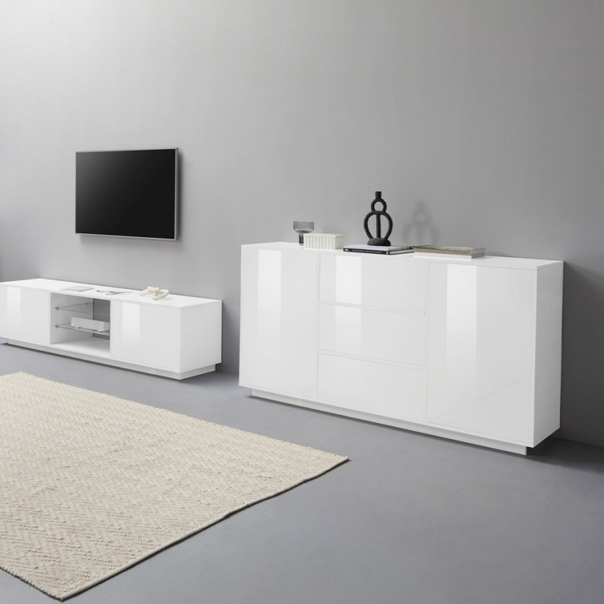 Aparador mueble salón cocina 180cm diseño moderno blanco Ceila Promoción