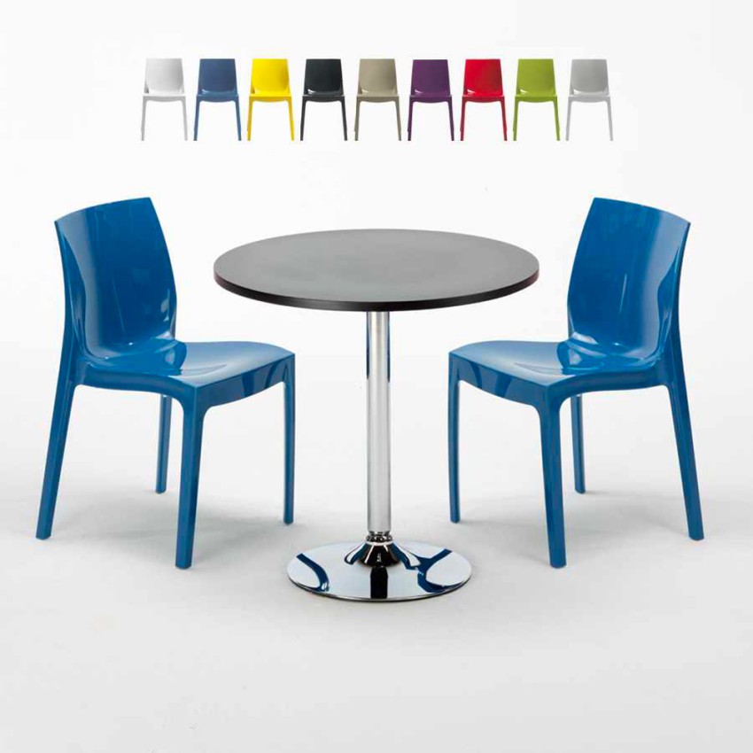 Mesa Redonda Negra 70x70 cm y 2 Sillas De Colores Ice Cosmopolitan Oferta