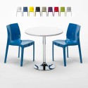 Mesa Redonda Blanca 70x70 cm con Base de Acero y 2 Sillas De Colores Ice Long Island Oferta