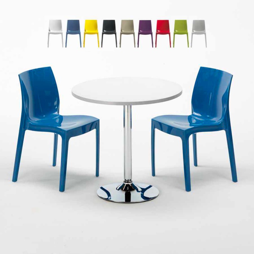Mesa Redonda Blanca 70x70 cm con Base de Acero y 2 Sillas De Colores Ice Long Island Oferta Mesa Redonda Blanca 70x70 cm con Base de Acero y 2 Sillas De Colores Ice Long Island Oferta
