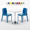 Mesa Redonda Blanca 70x70 cm con Base de Acero y 2 Sillas De Colores Ice Long Island Oferta
