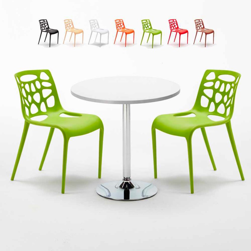 Mesa Redonda Blanca Con 2 Sillas De Colores Interior Bar Gelateria Long Island Stock