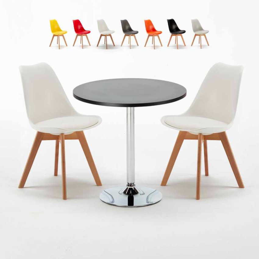 Mesa Redonda Negra Con 2 Sillas De Colores Interior Bar Nordica Cosmopolitan Venta
