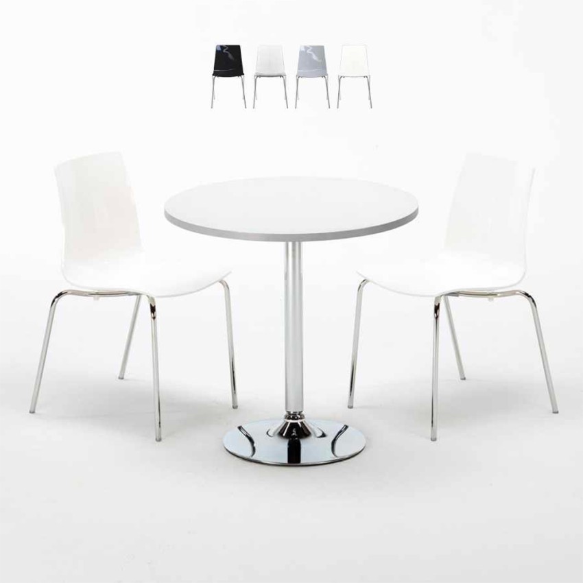 Mesa Redonda Blanca 70x70 cm y 2 Sillas De Colores Lollipop Silver Venta