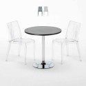 Mesa Redonda Negra 70x70 cm y 2 Sillas De Colores Transparentes Dune Gold Venta