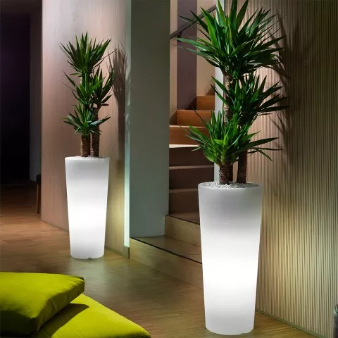 Florero alto redondo brillante RGB LED jardín terraza porta macetas Genesis Promoción