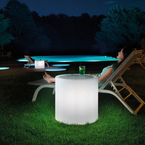 Mesa exterior luminosa baja redonda 55 cm bar piscina Home Fitting Promoción