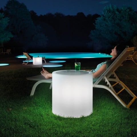 Mesa exterior redonda baja luminosa 55cm pool bar Home Fitting Promoción
