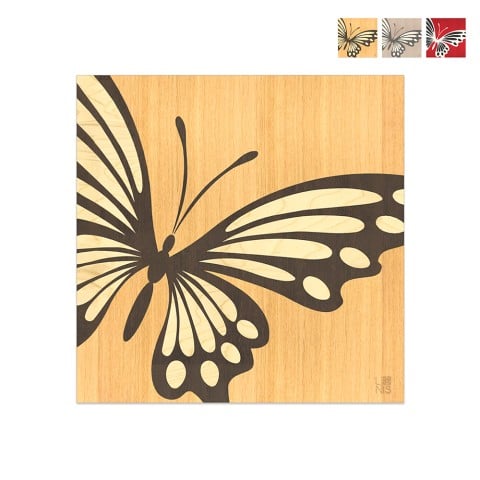 Cuadro madera taracea 75x75cm diseño moderno Butterfly Promoción