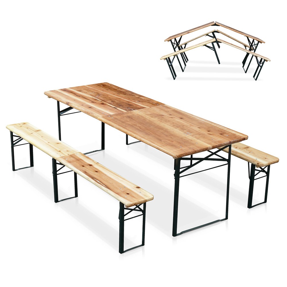 10 Conjunto Plegable Mesa y Bancos de Madera para Eventos y Jardín 220x80 stock