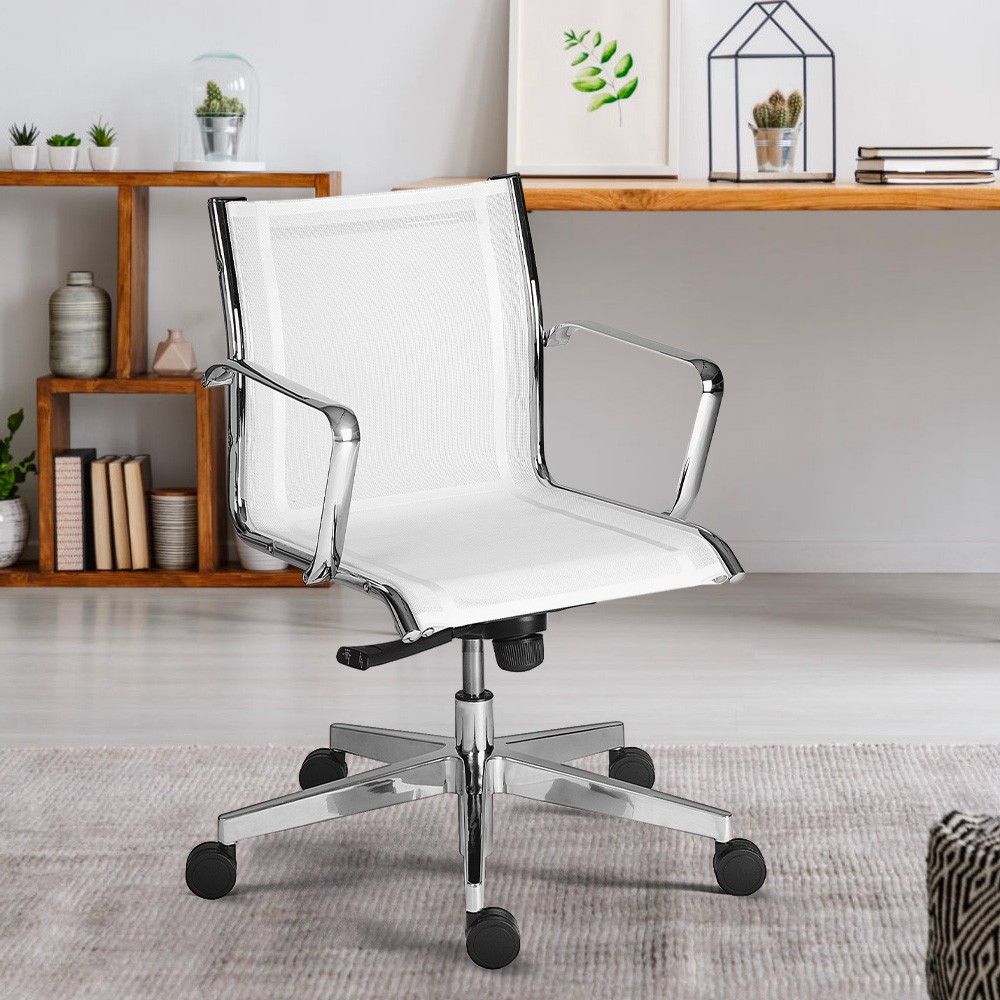 Silla de oficina ergonómica blanca de malla transpirable baja Stylo LWT