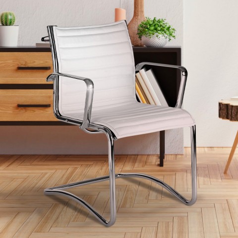 Silla de oficina con reposabrazos para sala de reuniones cuero sintético blanco Stylo SBWE Promoción