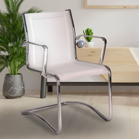 Silla de oficina para visitantes en malla blanca con reposabrazos para sala de espera Stylo SBWT Promoción