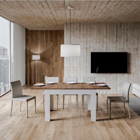 Mesa extensible 90x120-180cm cocina madera nogal blanco Bibi Mix BN Promoción