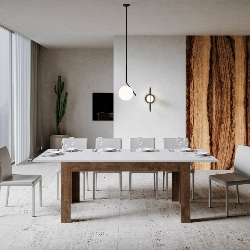 Mesa extensible moderna 90x160-220cm en madera de nogal blanco Bibi Mix NB Promoción