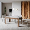 Mesa extensible moderna 90x160-220cm en madera de nogal blanco Bibi Mix NB Descueto