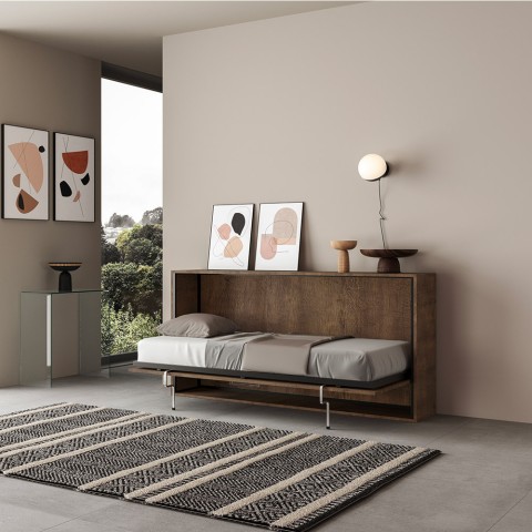Cama abatible horizontal, colchón 85x185cm en madera de nogal Kando MNC Promoción