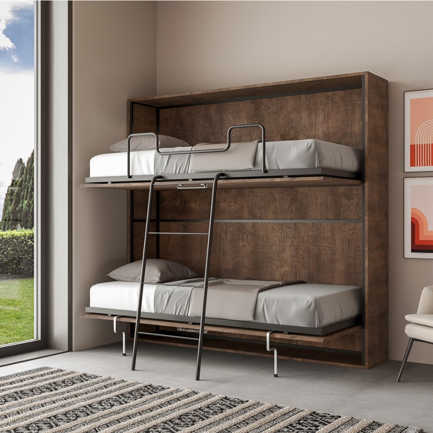 Kentaro Oak cama matrimonio abatible 160 x 190 cm armario pared madera