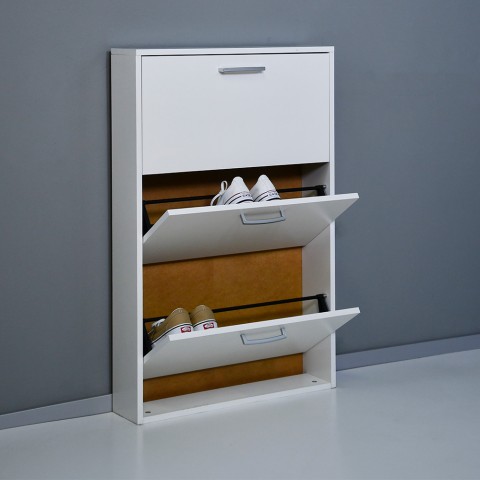 Zapatero diseño compacto 3 puertas 9 pares de zapatos blanco KimShoe 3WS Promoción