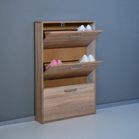 Zapatero de 3 puertas para 9 pares de zapatos diseño compacto madera KimShoe 3SS Promoción