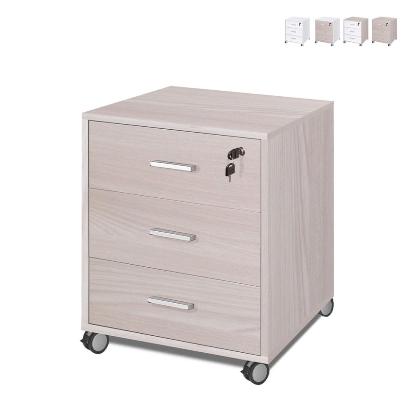 Mueble 3 cajones llave ruedas escritorio oficina diseño moderno Cour Venta