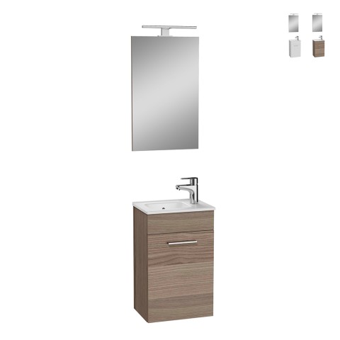 Mueble de baño suspendido 40 cm espejo de puerta de lavabo compacto LED Mia