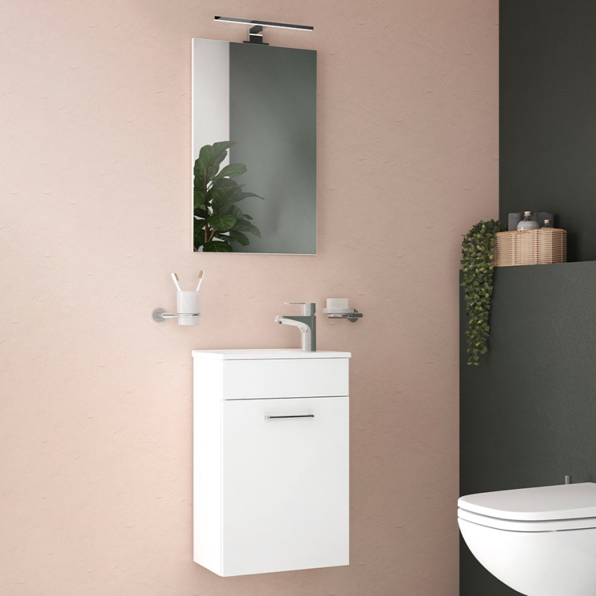 Mueble de baño suspendido 40 cm espejo de puerta de lavabo compacto LED Mia Venta