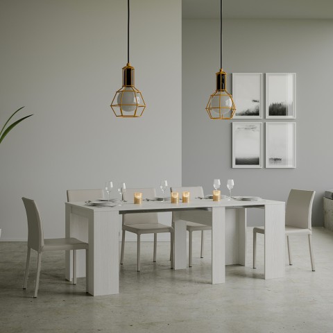 Mesa consola de comedor extensible 90x48-308cm madera blanca Basic Promoción