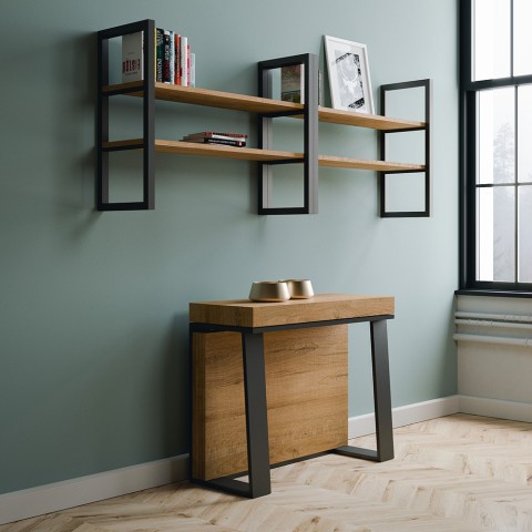 Consola de diseño moderno extensible 90x40-288cm madera metal Asia Oak Promoción