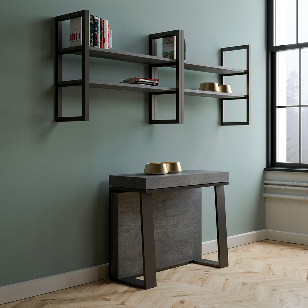 Consola extensible 90x40-288cm metal gris moderno Asia Concrete