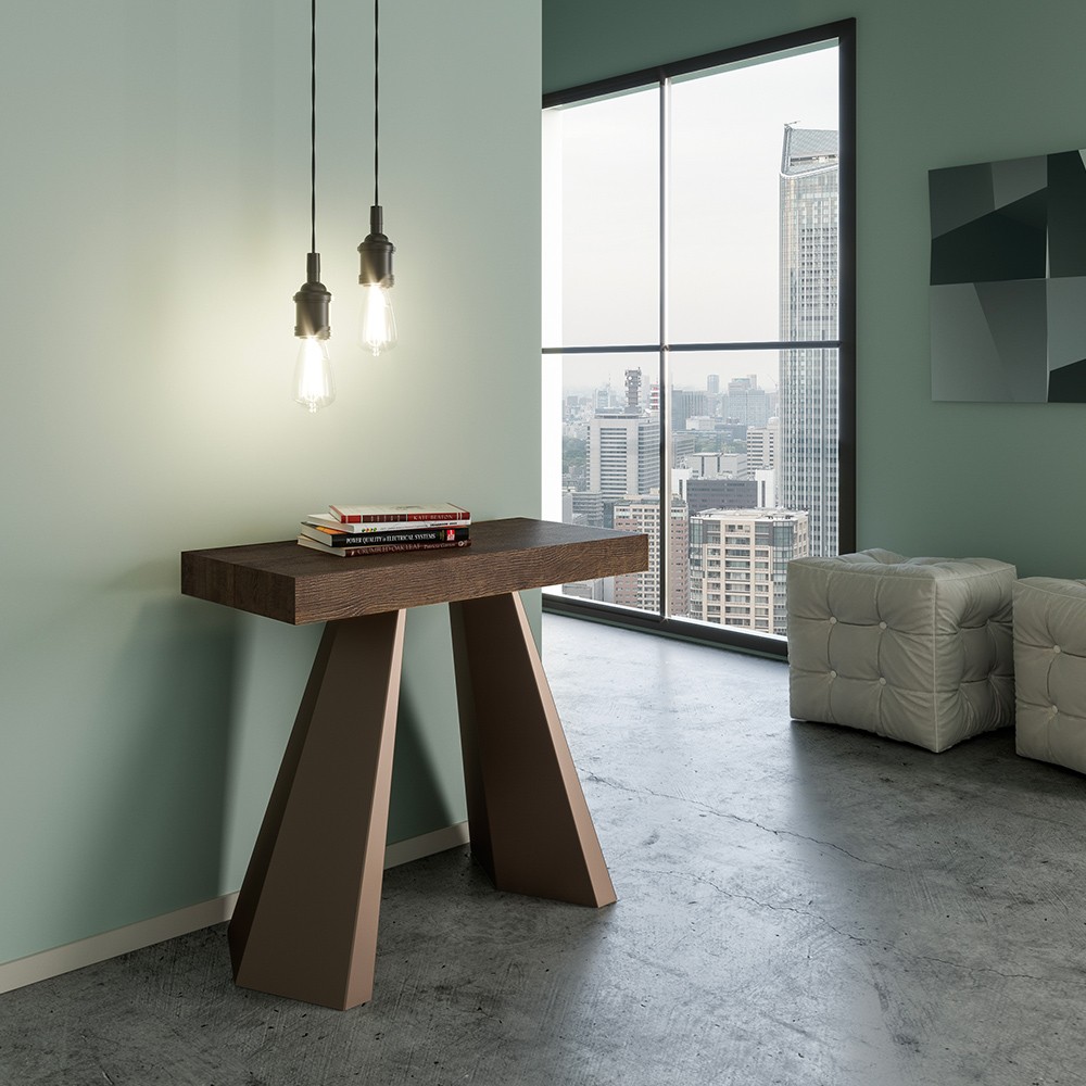 Mesa consola extensible 90x40-300cm en madera de nogal Diamante Noix
