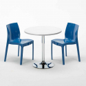 Mesa Redonda Blanca 70x70 cm con Base de Acero y 2 Sillas De Colores Ice Long Island Coste