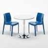 Mesa Redonda Blanca 70x70 cm con Base de Acero y 2 Sillas De Colores Ice Long Island Coste