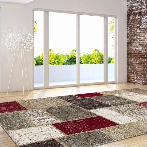 Art Square Red-Beige alfombra rectangular diseño moderno Salón Oficina