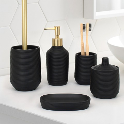 Set de accesorios de baño negro con jabonera, porta cepillos y escobilla Ebony Promoción