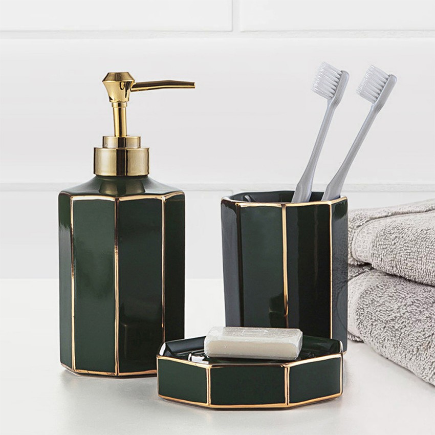 Emerald Juego de accesorios de baño, porta cepillos, dispensador de jabón,  portaescobillas de baño