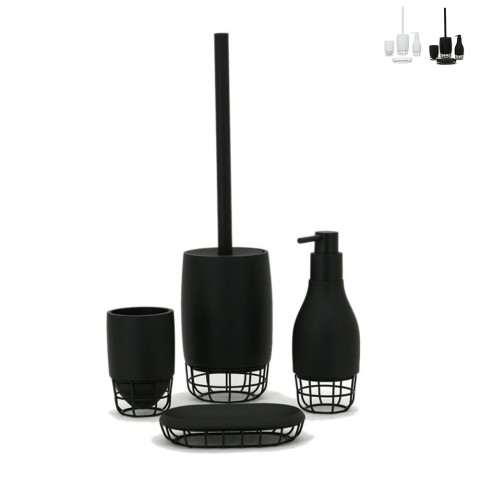 Juego de accesorios de baño blanco y negro portacepillos dispensador jabonera escobilla Grid Promoción