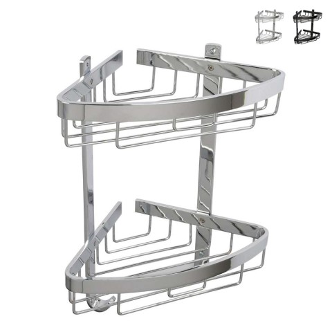 Estante de ducha esquinero de pared 2 niveles aluminio cromado negro Attractive Promoción