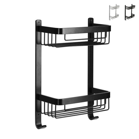 Estante de ducha de pared 2 niveles aluminio cromado negro Attractive Promoción