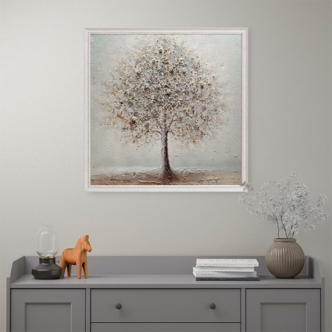 Cuadro pintado a mano árbol plateado lienzo con marco 100x100cm W641 Promoción